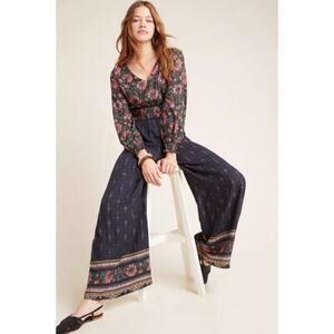 NWT Farm Rio for Anthropologie‎ Giuliana Floral Wide-Leg Jumpsuit Size Small